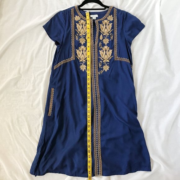 Sundance Venezia Lapis and Gold Short sleeve Bohemian Dress - Picture 12 of 15